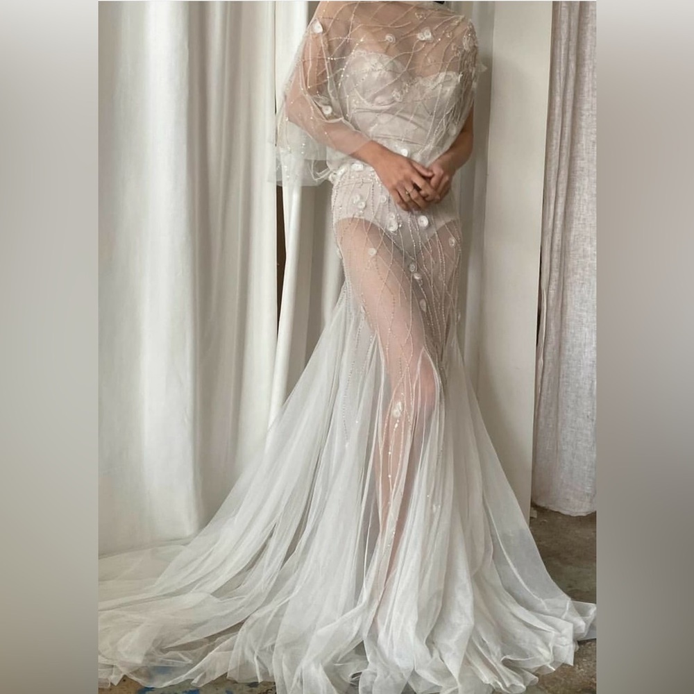 Vintage Beaded Sheer Tulle Gown